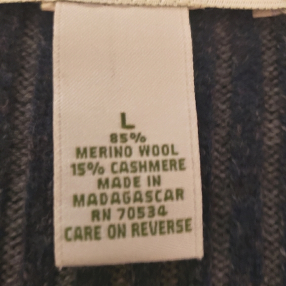 Men’s Orvis Crewneck Wool Cashmere Blend Sweater Blue Gray Heathered Stripe Sz L - Picture 6 of 6